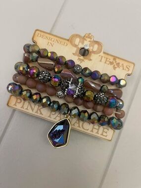 Pink Panache Multi-Strand Iridescent Beaded Bracelet Set